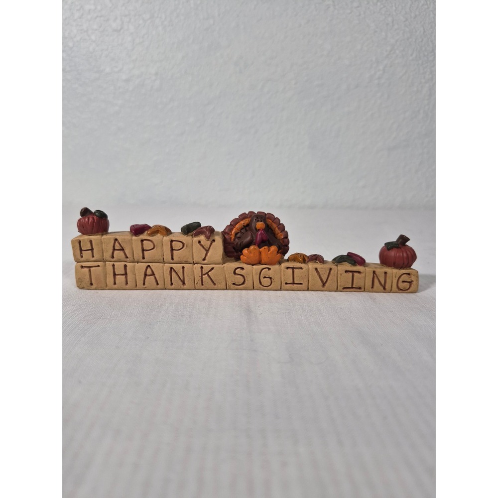 Blossom Bucket Happy Thanksgiving Block Sign Turkey Pumpkin Fall Decor Figurine